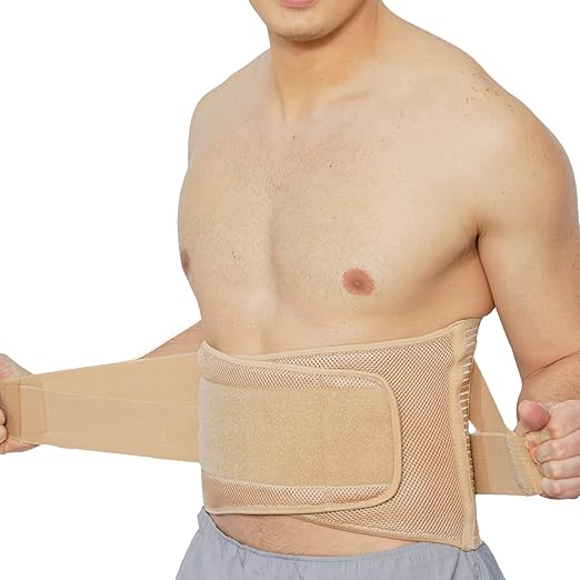 NeoTech Care Adjustable Compression Wide Back Brace Lumbar Support Belt (Beige, Size XXXL)