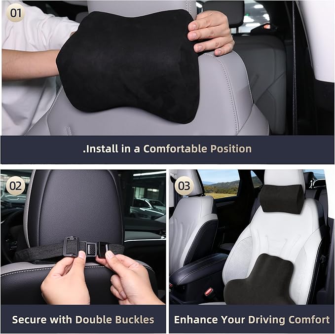 Car Neck & Lumbar Support Pillow Set for Honda Accord, Soft Memory Foam Headrest & Back Cushion, Ergonomic Comfortable Seat Support for Daily Driving and Long Trips Car Interior Accessories
