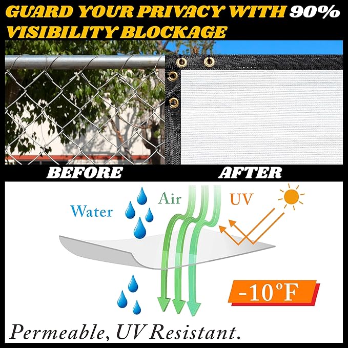 Royal Shade Custom Size 6' x 172' White Fence Privacy Screen Windscreen Cover Netting Mesh Fabric Cloth - Cable Zip Ties Included (We Make Custom Size)