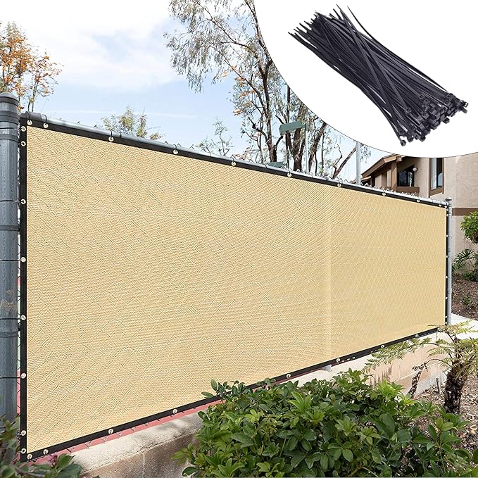 Royal Shade Custom Size 6' x 199' Beige Fence Privacy Screen Windscreen Cover Netting Mesh Fabric Cloth - Cable Zip Ties Included (We Make Custom Size)