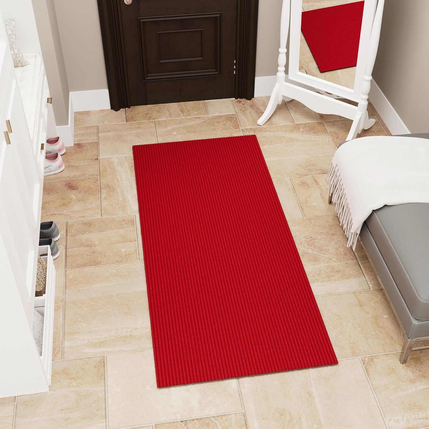 Ottomanson Mud Mat 3' x 3'11" Entryway Rug - Non-Slip Scraper Doormat for Muddy Paws, Dirt Trapping Indoor/Outdoor Mat for High-Traffic Areas, Kitchen, Garage, Patio, Red