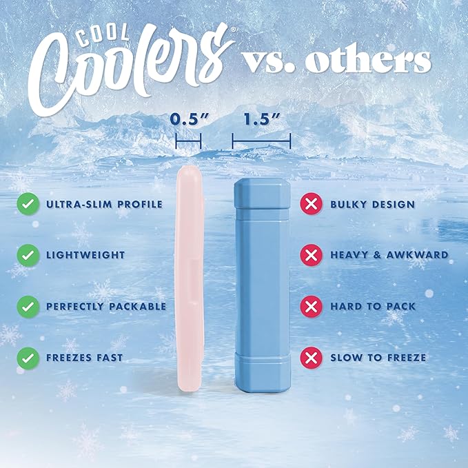 Cool Coolers by Fit & Fresh Slim Ice Packs, Quick Freeze Reusable Ice Packs for Lunch Boxes & Coolers, Long-Lasting, Space Saving Lunch Ice Packs, Multicolor, 4Pk