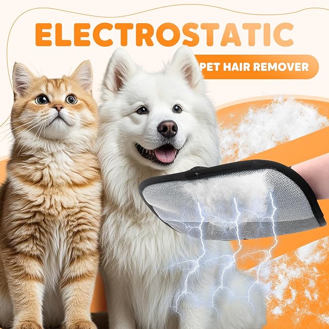 Pet Hair Remover Gloves, 2025 Upgraded Static Removal Gloves for Pet Hair, Cat & Dog Hair Removal Tool for Couch, Furniture, Carpet, Car Seat, Pet Grooming (1 Pack)