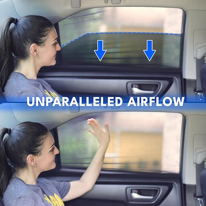 EcoNour Car Side Window Sun Shade (Pack of 2) | Stretchable & Breathable Car Window Screens for Complete Sun & Privacy Protection | Fits Most Truck, SUV and Minivan (XL 46" x 26")