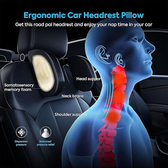 Car Headrest & Lumbar Support Cushion for Dodge Ram Promaster 2013-2020, Ergonomic Memory Foam Neck Head Pillow Seat Adjustable Strap Removable Breathable Interior Accessories,Black