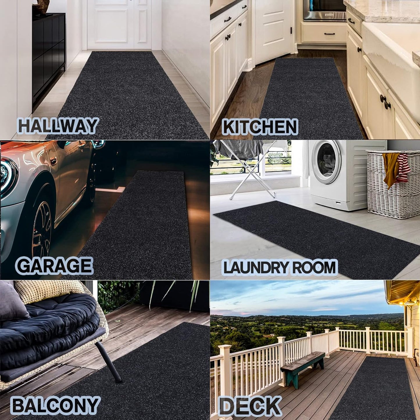 Custom Size Backed Non-Slip Area Rugs Runner, Easy Clean, Waterproof Runner Rugs for Hallway Entryway, Kitchen, Laundry, 3FT x 72FT, Black