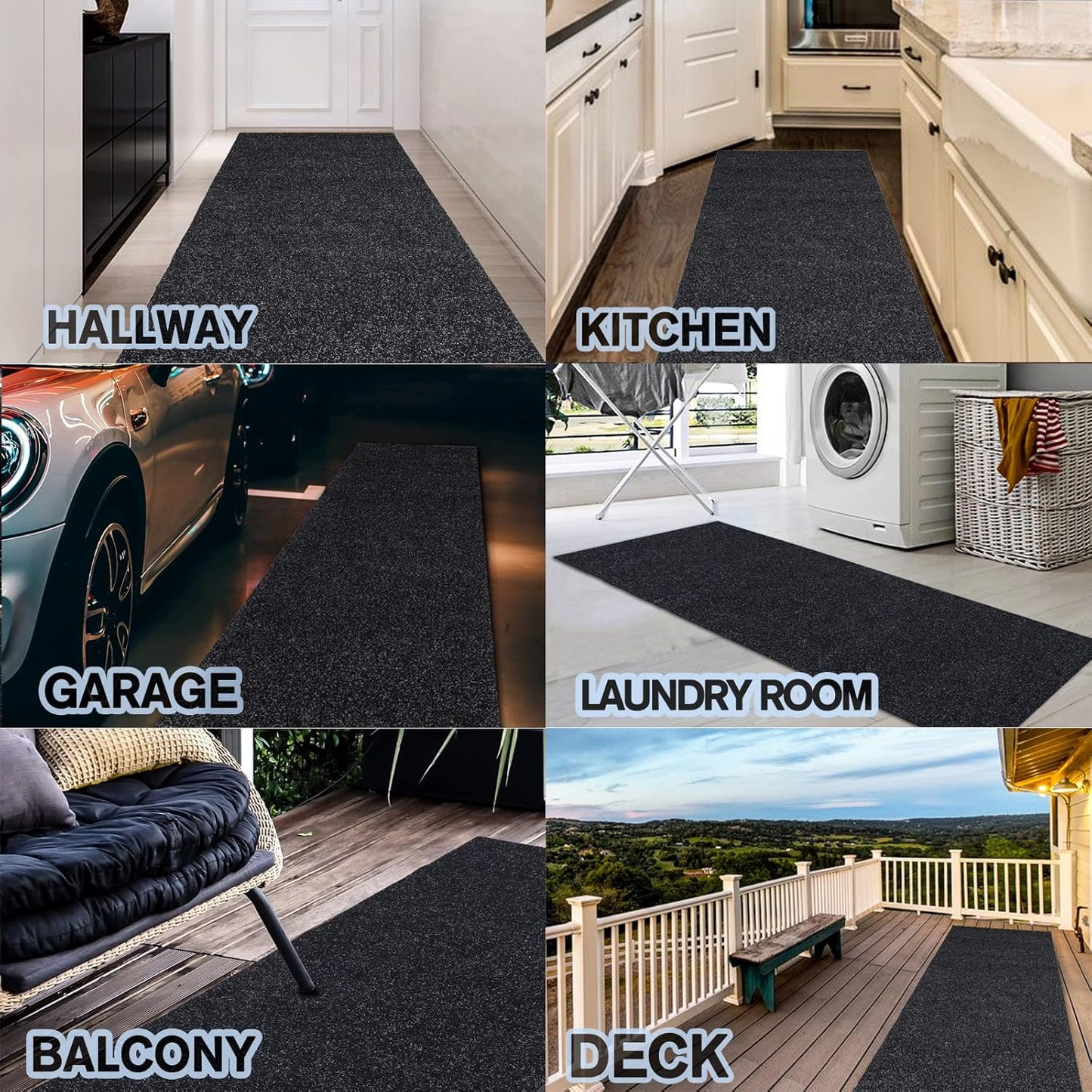 Custom Size Backed Non-Slip Area Rugs Runner, Easy Clean, Waterproof Runner Rugs for Hallway Entryway, Kitchen, Laundry, 4FT x 11FT, Black
