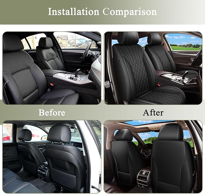 Car Seat Covers Front Pair for Subaru Crosstrek 2016-2024 2025 2026: Breathable Perforated Leather Seat Cover (Black)