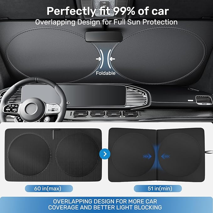 2025 Upgraded Zanch Car Front Windshield Sun Shade - Ultimate UV Protection & Heat Reductionlinnovative No-Light Leakage Technology|Foldable Design for SUV/Small Truck, Large(64" x 34")
