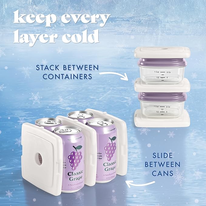 Cool Coolers by Fit & Fresh Slim Ice Packs, Quick Freeze Reusable Ice Packs for Lunch Boxes & Coolers, Long-Lasting, Space Saving Lunch Ice Packs, Ivory, 4Pk
