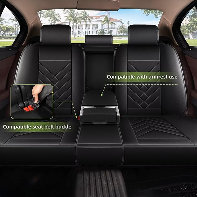 AOMSAZTO Car Seat Covers Fit for Kia Optima 2002-2020 Full Set Premium Seat Covers Waterproof Leather Automotive Seat Cushion Protector Compatible with Airbag(5 Seats,Black)