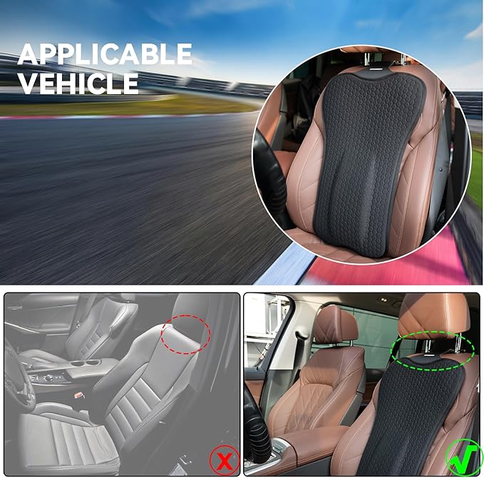 Lumbar Support Pillow for Car + Car Seat Cushion,Gel Lumbar Support Pillow & Seat Cover Relief Back Sciatica Pain for Car Seat Cushion,Car Seat Lumbar Support with Adjustable Straps Improve Posture