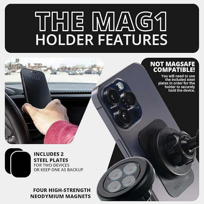 Tackform Link Vent Mount Magnetic Phone Holder - Compatible with '21-'25 Ford F150 & Raptor, '23-'25 Ford Super Duty | Aluminum Base | Short Reach | NOT Compatible with MagSafe
