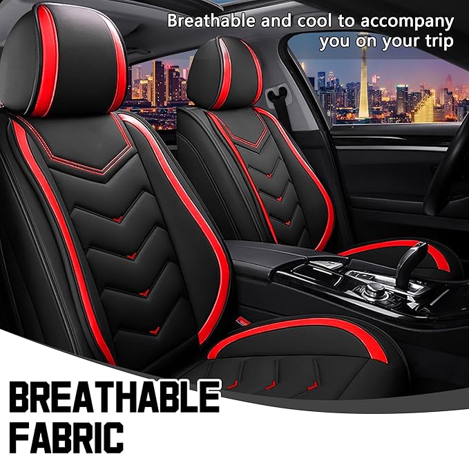 CTDS Car Seat Covers for Nissan Sentra 2000-2026, Stylish Sport Seat Cover, Premium Nappa Leather Car Seat Cover. Automobile Seat Covers Sets.(Standard 2 Seats/Black Red)