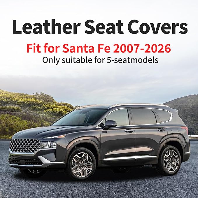 Santa Fe Seat Covers Custom Fit for Hyundai Santa Fe 2007-2026 (Only 5-Seat Version) - Full Set Premium Leather, Waterproof, All-Weather, Airbag Compatible, Car Seat Protectors (Beige)
