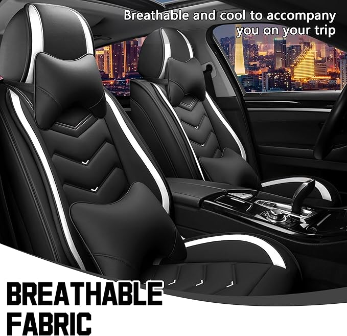 CTDS Car Seat Covers for Toyota RAV4 2000-2026, Stylish Sport Seat Cover, Premium Nappa Leather Car Seat Cover. Automobile Seat Covers Sets.(Luxury 2 Seats/Black White)