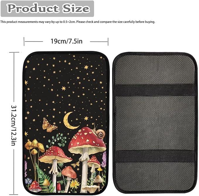 Suobstales Mushroom Snail Butterfly Moon Star Print Car Armrest Pad Soft Center Console Arm Rest Protector Cover Universal Car Interior Accessories Decoration