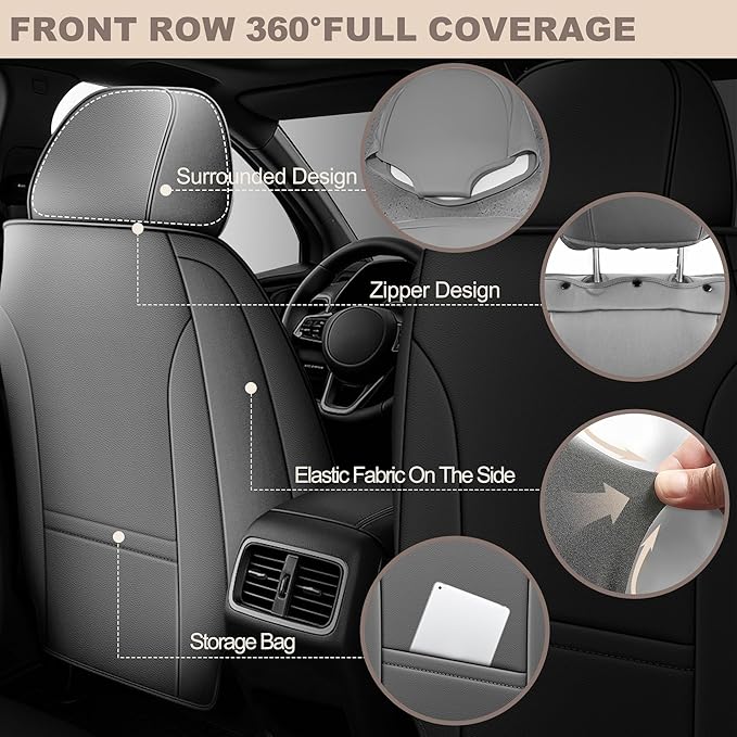 TTX LIGHTING for Hyundai Elantra 2017-2026 Seat Covers: Waterproof Leather Seat Protector with Airbag Compatible (2 Front Seats,Black&Gray)