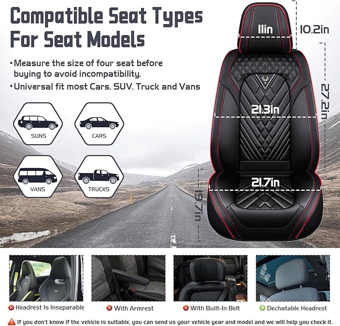 Truck Seat Covers for Ford F250 2011-2026, Waterproof Premium Leather Full Coverage Car Seat Cover, Muscle Sport Style Auto Interior Seat Cover Sets (Full Set/Black Red)