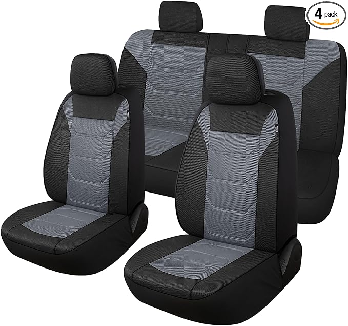 3D Air Mesh Car Seat Cover Full Sets Washable and Breathable Premium Cloth Automotive Vehicle Seat Covers for Cars Interior, Universal Fit for Most Cars, Sedan, Truck, SUV(Black/Gray)