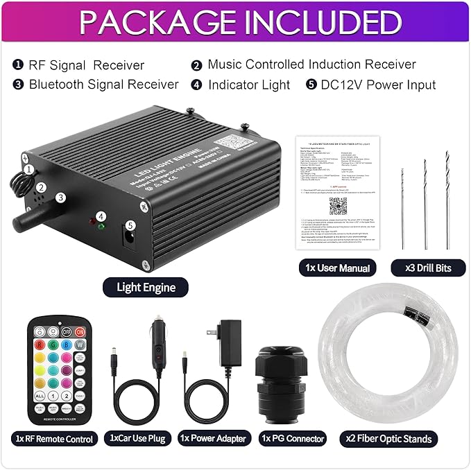 ATOKEE 32W Dual Color Starlight Headliner Kit, Sound Activated Fiber Optic Star Roof Lights with APP/Remote Control, 800pcs 0.03in 9.8ft