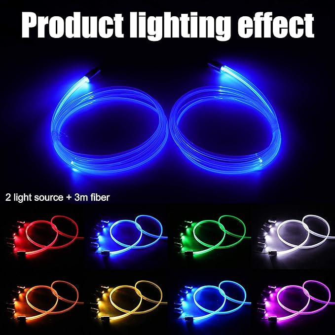 Car Interior Strip Lights, 2 in 1 Multicolor RGB Car Ambient Lighting Kit, 3m Fiber Optic EL Neon Tube Light, DIY Mode Music Sync APP Control DC 12V