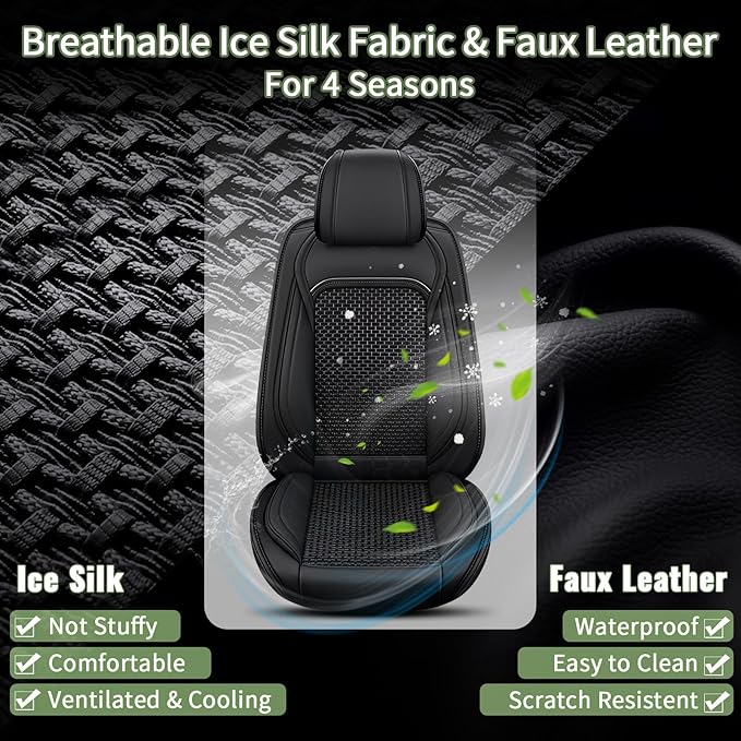 Full Set Car Seat Covers for Honda CR-V 2015-2025 2026 - Breathable Cool Ice Silk Leather - 5 Seats for Honda CRV Accessories - Black