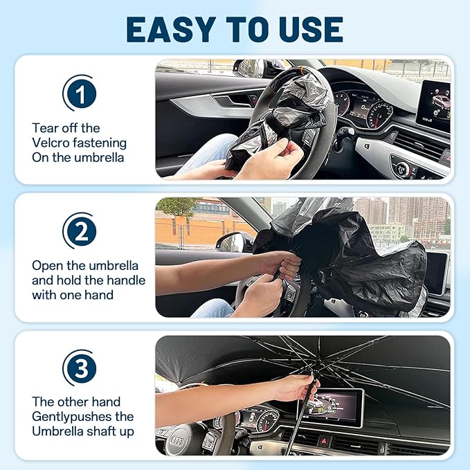 Windshield Sun Shade for Ford Escape 2020-2026, Umbrella Car Shades with 360°Rotating Shaft, Foldable Front Window Sunshade for UV & Heat Protection