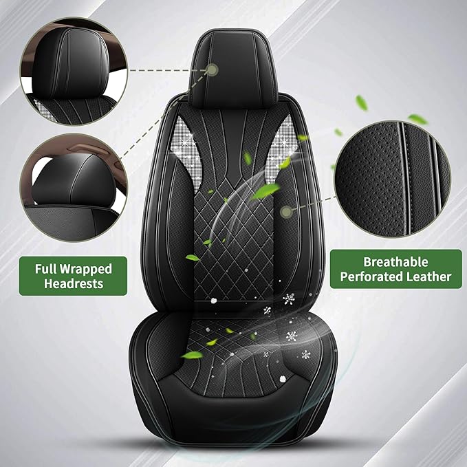 Bling Diamond Embroidered Seat Covers Fit for Mazda CX-5 2013-2025 2026, Full Set 5 Seats, Sparkle Rhinestone Breathable Perforated Faux Leather Car Seat Covers for Women (Black)