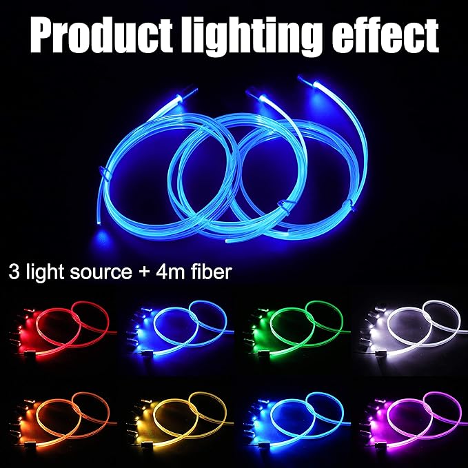 4 Meters Optic Fiber Car Ambient Lighting with RF Remote Control 8 Colors Multicoloured Music Interior Lighting Kit DC 12V 1W