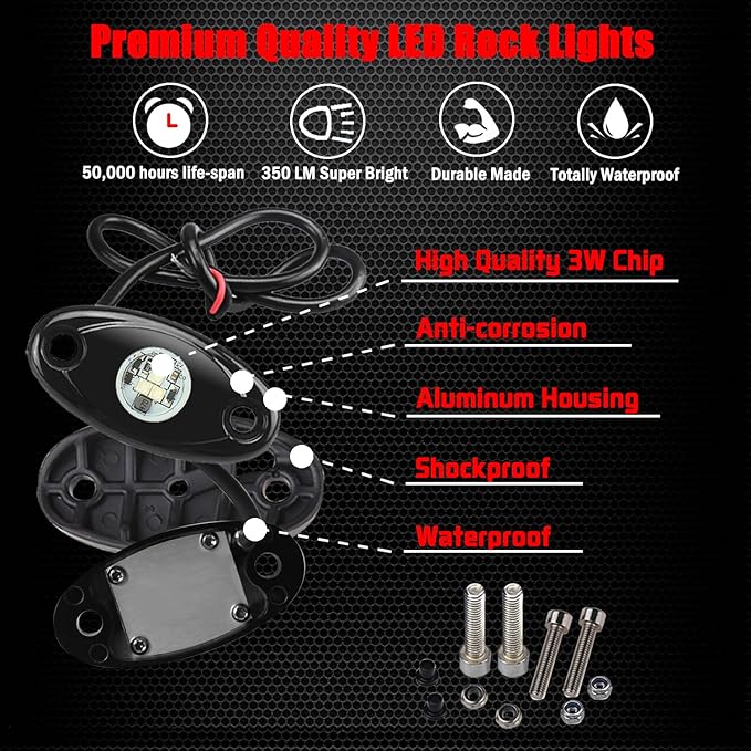6 Pods LED Rock Lights, Ampper Waterproof LED Neon Underglow Light for Car Truck ATV UTV SUV Offroad Boat Underbody Glow Trail Rig Lamp (Red)