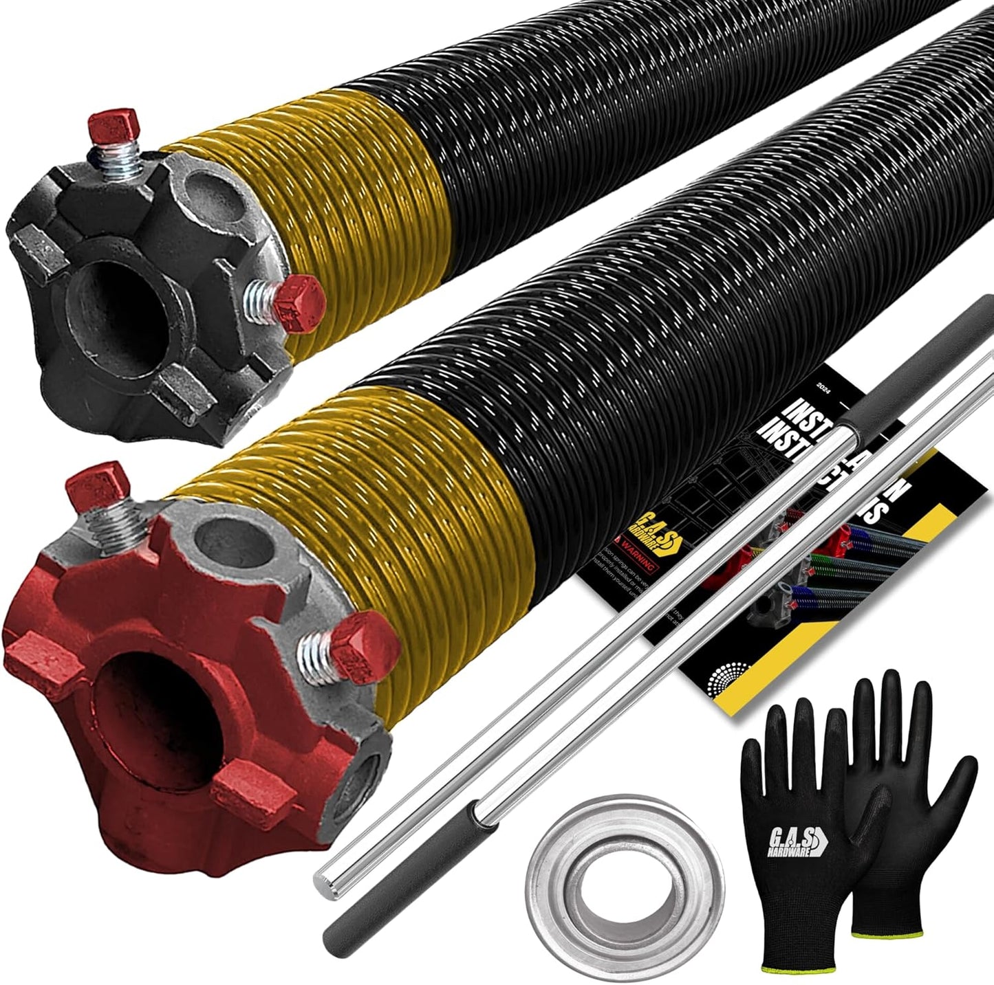 Garage Door Torsion Springs 250x2x29 Includes 1” Steel Bearing, Gloves, and Winding Bars for Left and Right Side of Garage Door Precision E-Coating 5-Year Warranty Minimum 30,000 Cycles (Pair)