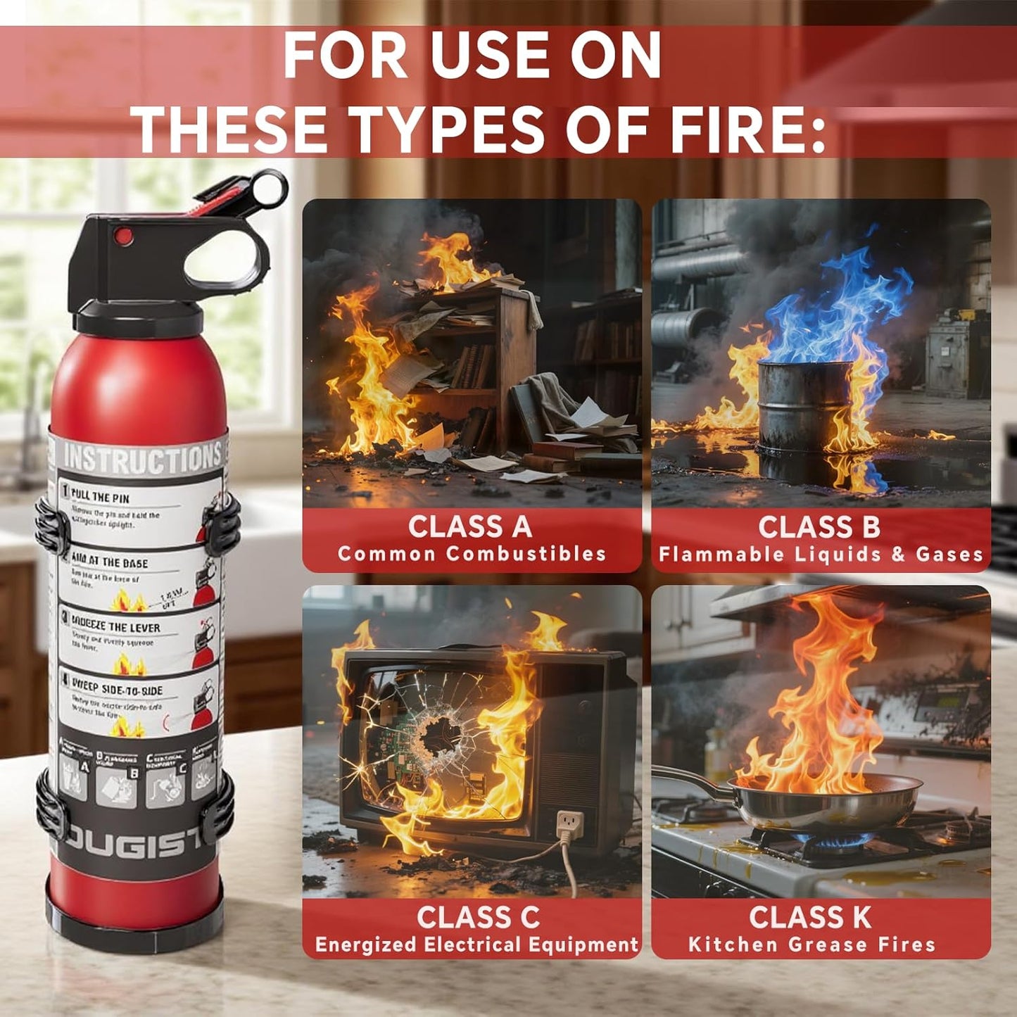 Dry Stop Fire Extinguisher for Home & Vehicle - 600g Dry Chemical Powder Fire Extinguisher | Grease & Electrical Fire Extinguisher for Kitchen, Car, Portable (4-Pack)