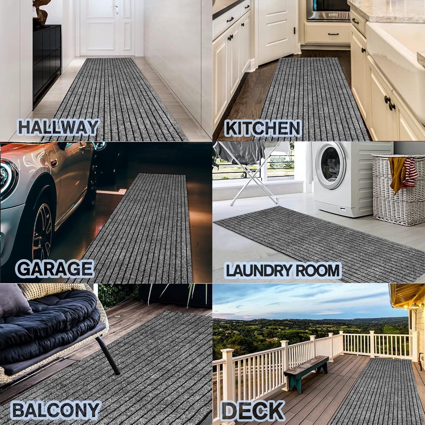 Custom Size Backed Non-Slip Area Rugs Runner, Easy Clean, Waterproof Runner Rugs for Hallway Entryway, Kitchen, Laundry, 4FT x 67FT, Gray Stripe