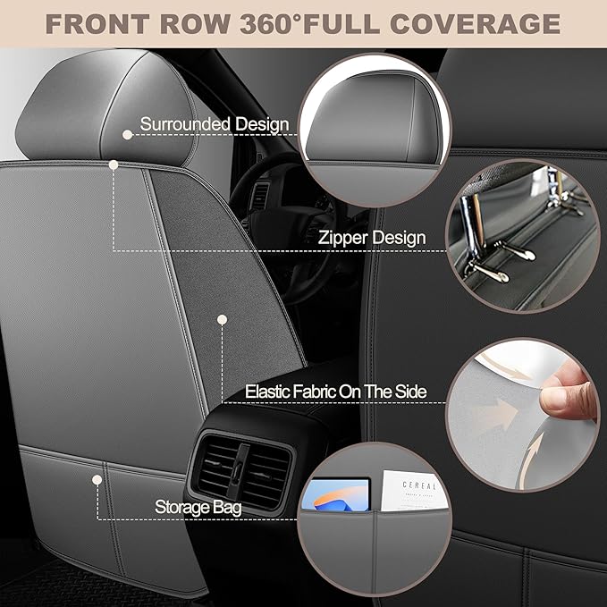 TTX LIGHTING for Nissan Rogue 2009-2026 Car Seat Covers, Breathable Ice Silk & Leather Seat Protector, Cool & Anti-Sweat for Long Driving, Airbag Compatible, 2 Front Seats (Black&Gray)