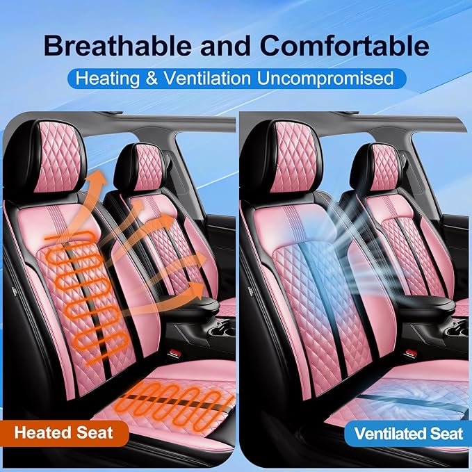 Fit Mazda 6 Car Seat Covers for Select Mazda 6 2007-2021, Premium Full Coverage Leather, Airbag Compatible, Luxury Waterproof All Weather Seat Cushion Protector, Front Pair Black+Pink