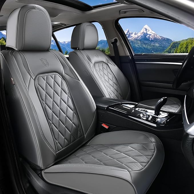 Coverado Car Seat Covers, Front Seat Cover, 2 Pack Luxury Faux Leather Seat Covers for Cars, Waterproof Car Seat Protector, Gray Car Seat Cover, Universal Car Seat Protectors Fit for Most Cars