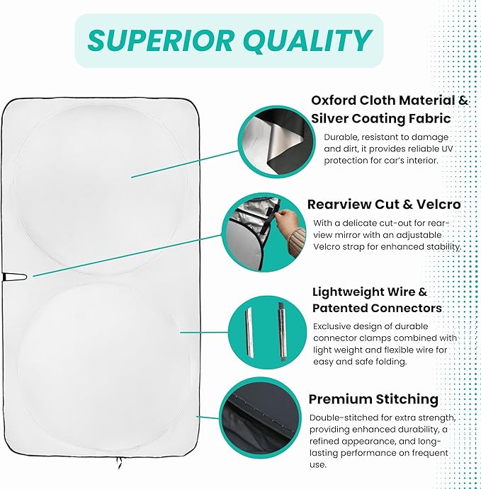 Windshield Sun Shade -Certified 99.87% UVB & 99.02% UVA Car Sun Shade. Award Winning Sunshade - Patented Technology | Compatible for Audi Q3 (2013-2018) | Car Shades by Kinder Fluff