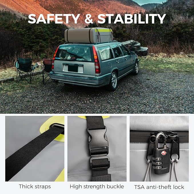 WELKIN Heavy Duty Rooftop Cargo Carrier Bag - 21 Cubic Waterproof Car Roof Bag for All Vehicles with/Without Rack - Includes Anti-Slip Mat, 8 Door Hooks, TSA Lock & Storage Bag - Reinforced Straps