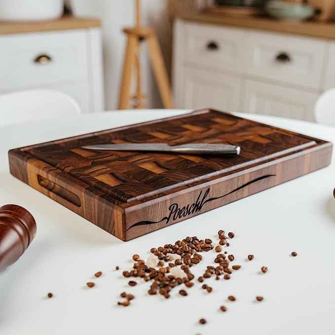 Handmade Personalized Walnut End Grain Cutting Board – Custom Engraved Wood Chopping Block, Perfect Gift for Home Chefs by GrainWoods (19x13x2 Inches)