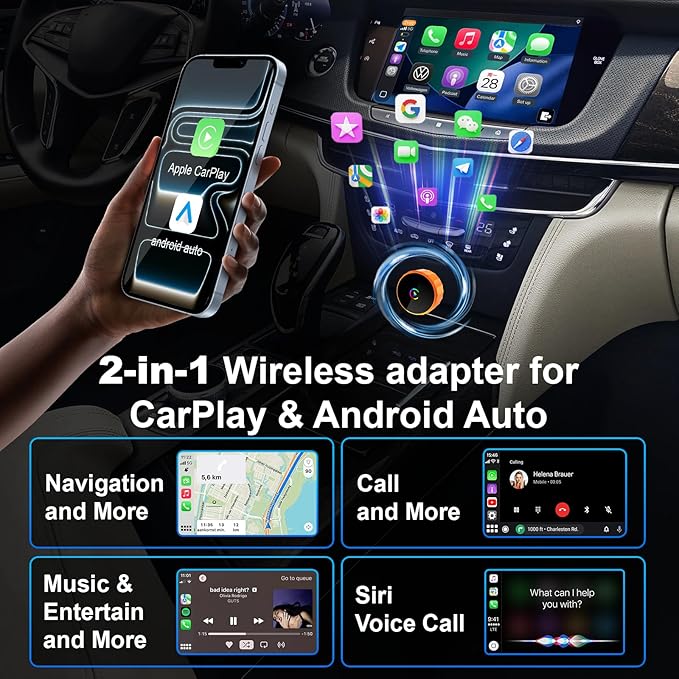 Wireless CarPlay Adapter2026 Upgrade-Suitable for Apple iPhone and Android, 2in1 mini USB Design, Plug and Play, with Fast and Stable Connection Between CarPlay and Android Applications.