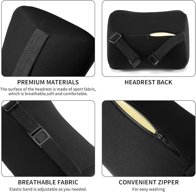 Car Headrest Pillow, Soft Memory Foam Car Neck Pillow with Adjustable Strap, Removable Breathable Cover for Long Drives & Office (Beige, Pack of 2)