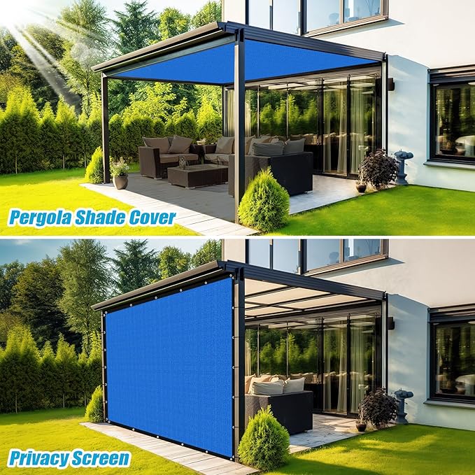Amagenix 90% Pergola Shade Cover 12' X 20' Sun Shade Cloth with Grommets for Outdoor Garden Patio Porch, Commercial Grade 200 GSM - Cable Zip Ties Included (We Customized) GN108, Blue
