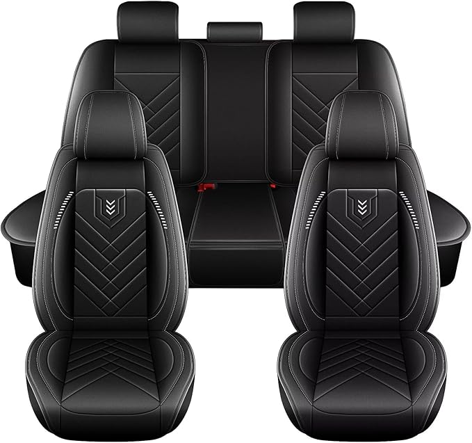AOMSAZTO Car Seat Covers Fit for Jeep Compass 2012-2025 2026 Full Set Premium Seat Covers Waterproof Leather Automotive Seat Cushion Protector Compatible with Airbag(5 Seats,Black)