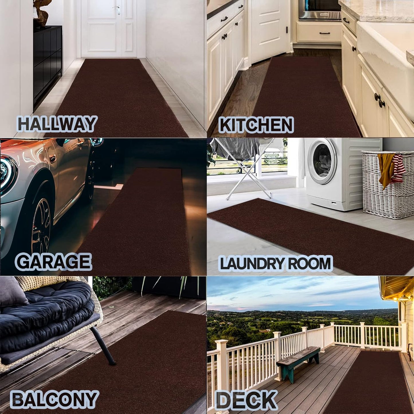 Custom Size Backed Non-Slip Area Rugs Runner, Easy Clean, Waterproof Runner Rugs for Hallway Entryway, Kitchen, Laundry, 3FT x 44FT, Brown