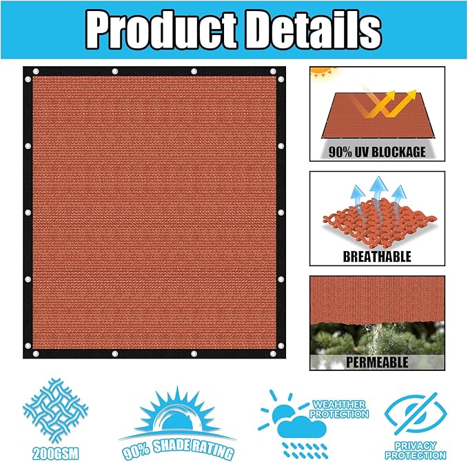 Amagenix 90% Pergola Shade Cover 10' X 24' Sun Shade Cloth with Grommets for Outdoor Garden Patio Porch, Commercial Grade 200 GSM - Cable Zip Ties Included (We Customized) GN108, Rust Red