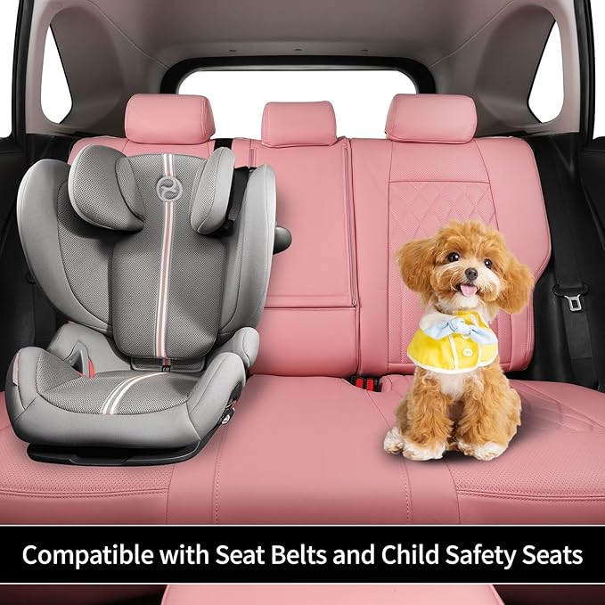 EKR Rav4 Seat Covers Custom Fit for Toyota Rav4 (Hybrid) SE/XSE & (PHEV) GR Sport 2026, Car Seat Cover Full Set for SUV,Factory-Style Upgrade, Easy-Wipe Protection,Faux Leather(Pink)