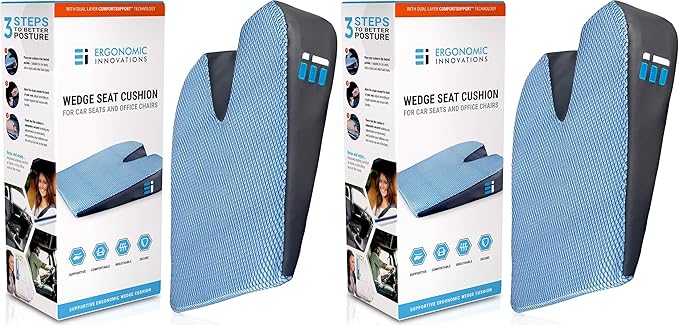 Memory Foam Car Seat Cushion for Driving - Ergonomic Wedge Cushion for Back Pain, Sciatica Relief - Non-Slip Truck Seat Pad for Long Sitting - Office Chair Support 17.5 x 15 x 3.5 (Pack of 2)