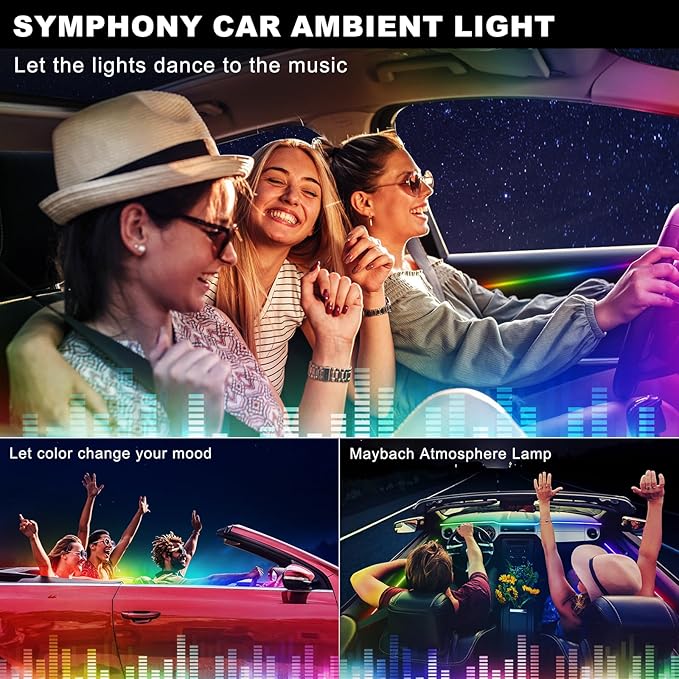 Dreamcolor Acrylic Interior Car LED Strip Light with USB/Type C, RGB 6 in 1 with 187 inches 650 LEDs Strip, Dynamic Chasing Music Sync Neon Ambient Lighting Kits