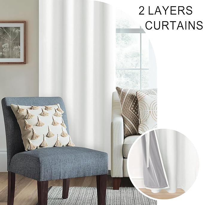 XWZO 100% Blackout Window Curtains - Thermal Insulated Black Liner Grommet Window Treatment Sewn with Tiebacks for Bedroom/Living Room/Nursery, Ivory, W42 x L84, Set of 2 Panels